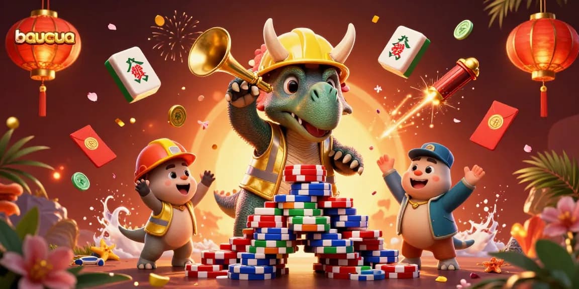 Engage in baucua excitement with vibrant characters celebrating at the casino.
