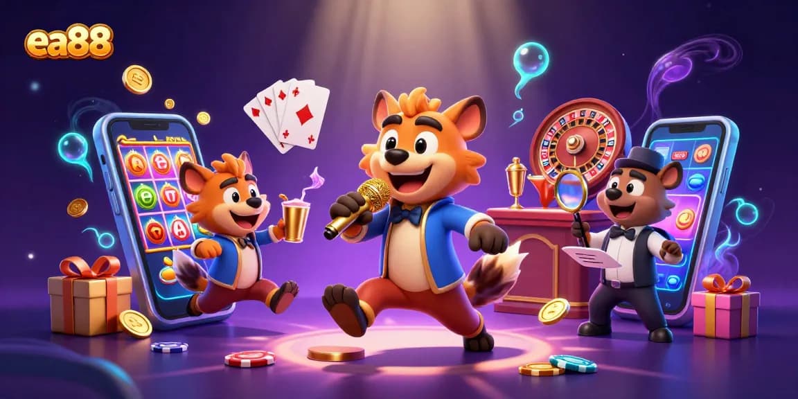 ea88 players enjoying a vibrant casino experience with hyena characters and exciting gaming elements