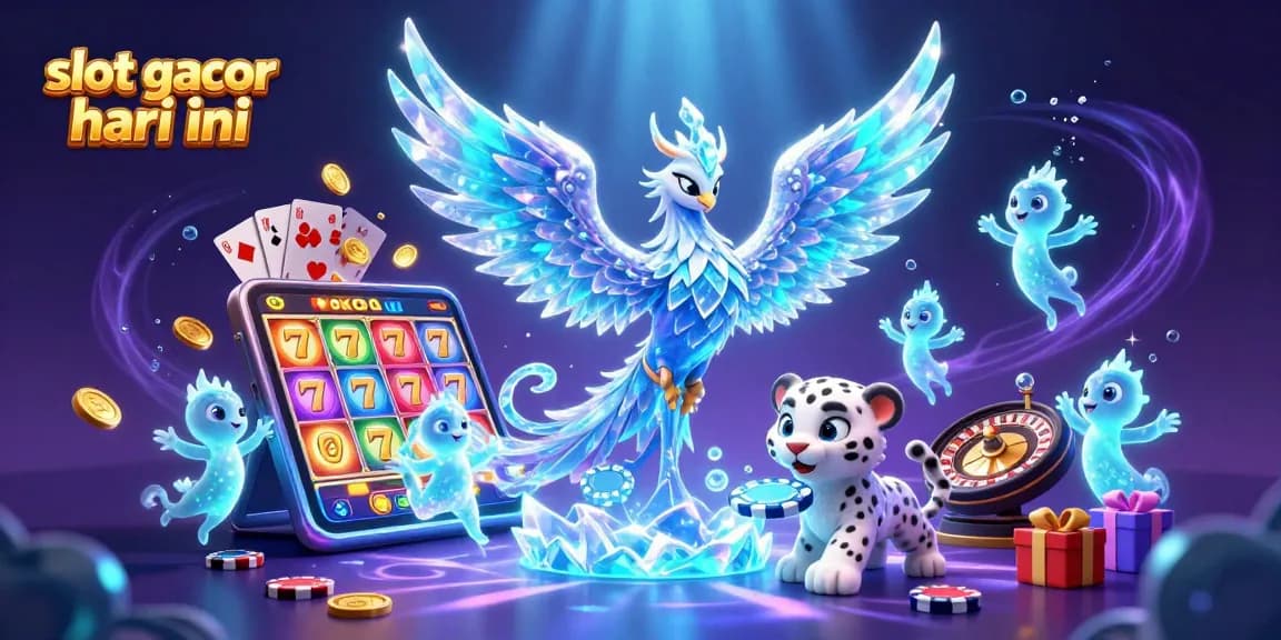 Permainan slot gacor hari ini dengan phoenix es dan chip poker dalam ilustrasi dinamis
