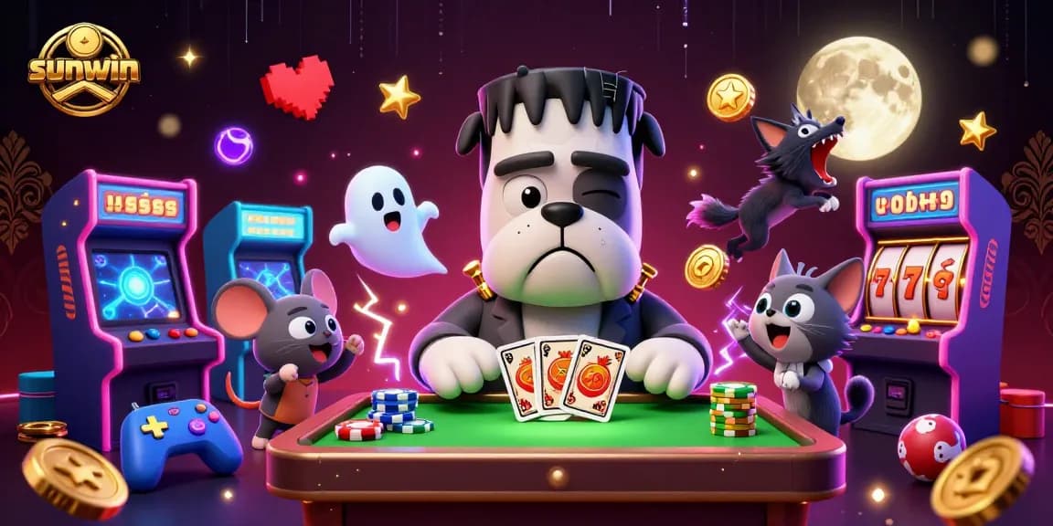 Engage with the sunwin casino experience featuring a quirky playful scene with animated gambling characters.