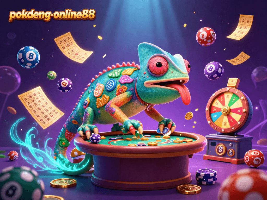 Experience thrilling poker action with pokdeng-online88 as the vibrant chameleon casino owner engages players.