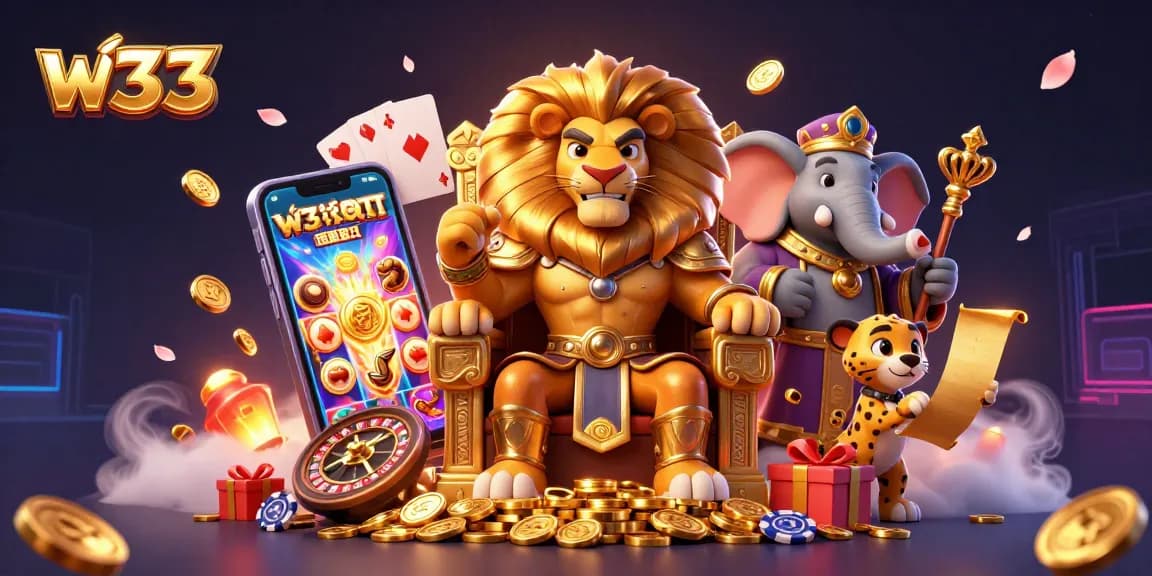 Play at w33's vibrant casino kingdom with lion king and thrilling slot games!
