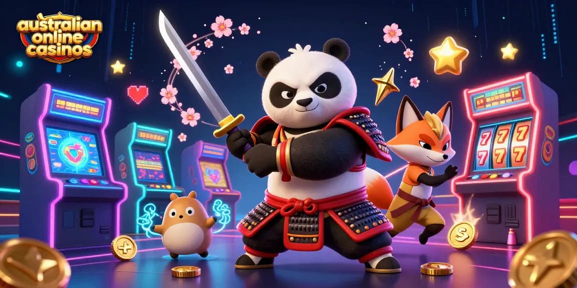 Engaging scene of australian online casinos featuring vibrant characters in a dynamic 3D illustration.