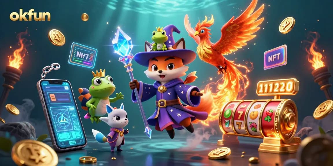 Spin and win with okfun's vibrant 3D casino adventure featuring a wizard, phoenix, and enchanted elements.