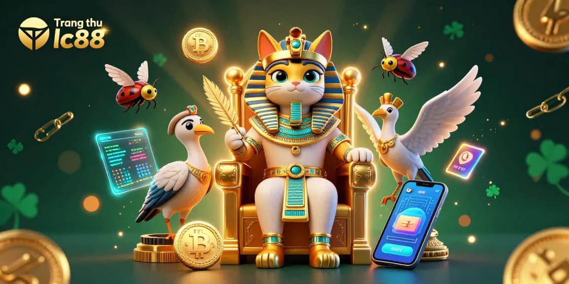 Experience the thrills at Trang chủ lc88 with vibrant casino adventures, featuring a pharaoh cat and treasure.