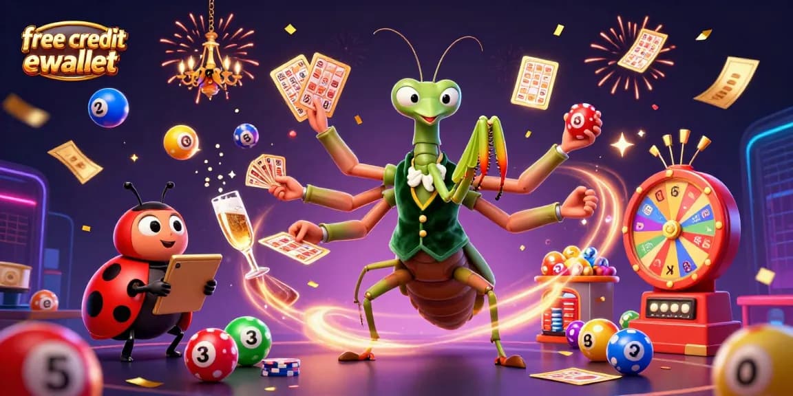 Win big with free credit ewallet in this vibrant casino digital illustration.