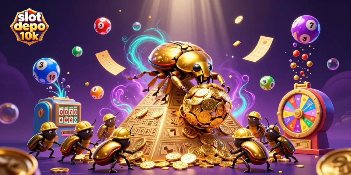 Engage with slot depo 10k as a beetle team rolls coins and wins in this vibrant casino landscape.