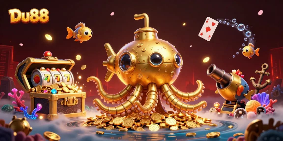 Engage with Du88's immersive casino experience featuring golden kraken and slot elements.