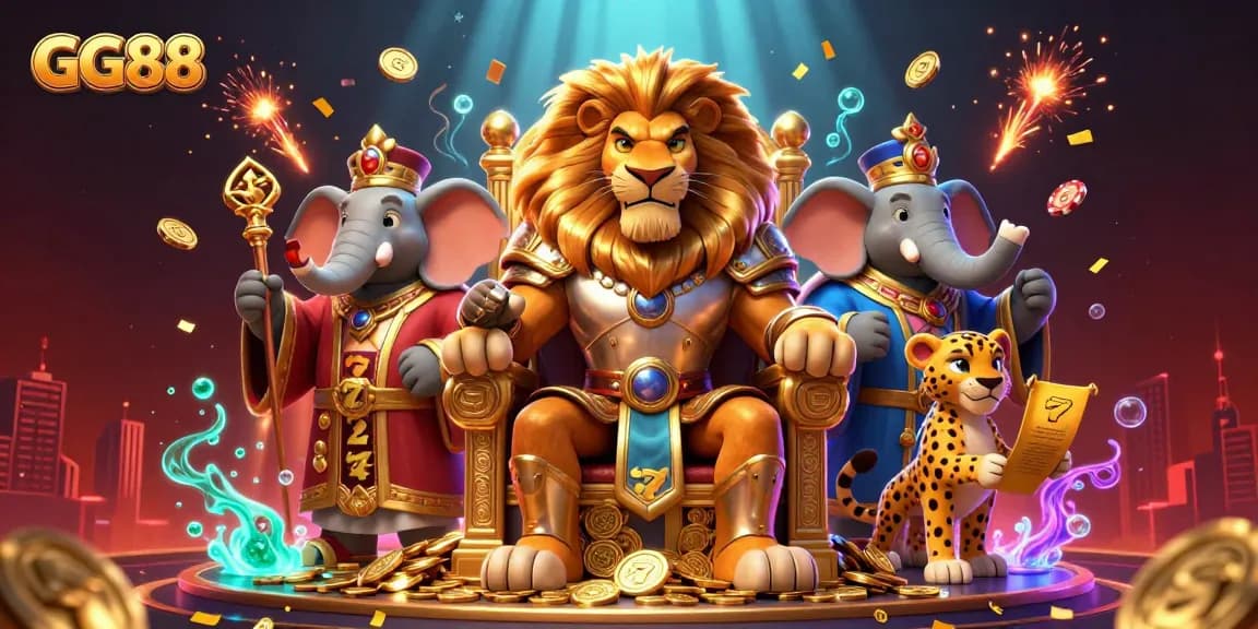 Experience the excitement of GG88 casino with dynamic characters and vibrant gaming elements spinning around