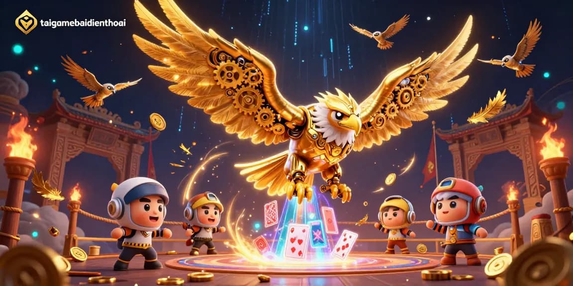 Experience the thrill of taigamebaidienthoai with cybernetic eagles in an exciting casino scene.