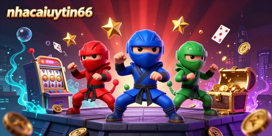 Experience electrifying excitement with nhacaiuytin66 featuring action-packed ninja chameleons amidst casino symbols.