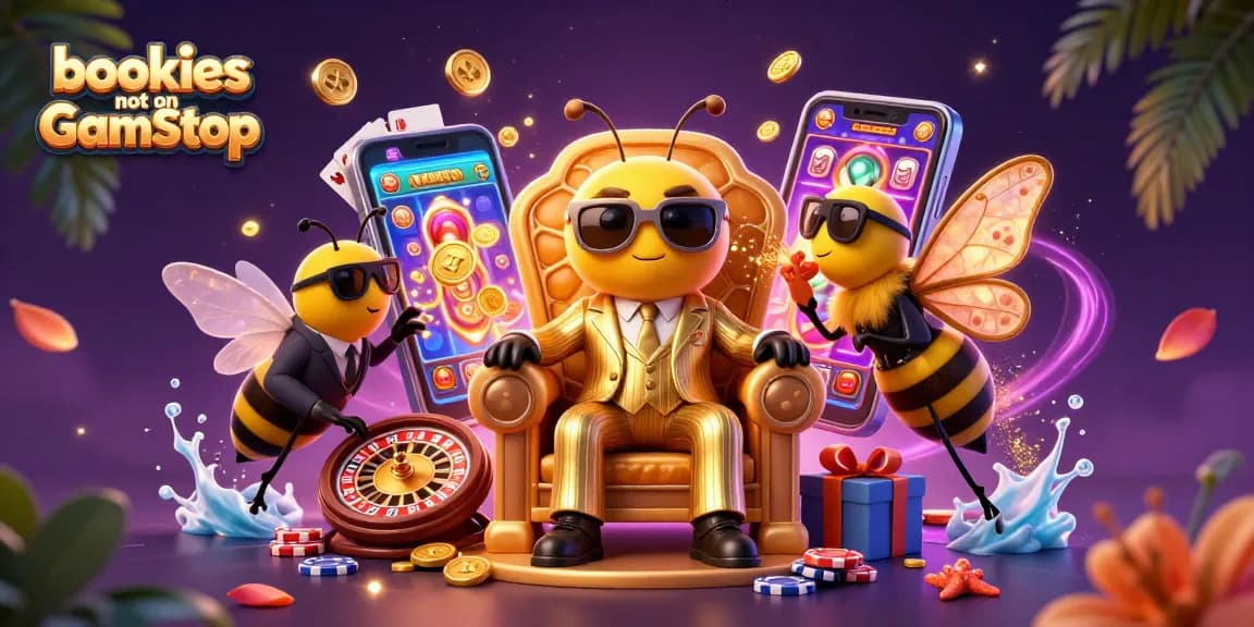 Engage with bookies not on GamStop featuring a buzzing bumblebee mob boss in dynamic casino scene.