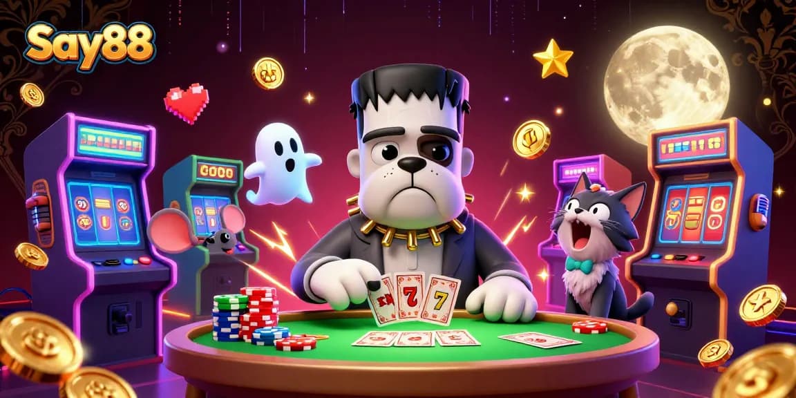 Experience exciting gaming moments with Say88's thrilling slots and jackpots alongside colorful characters.