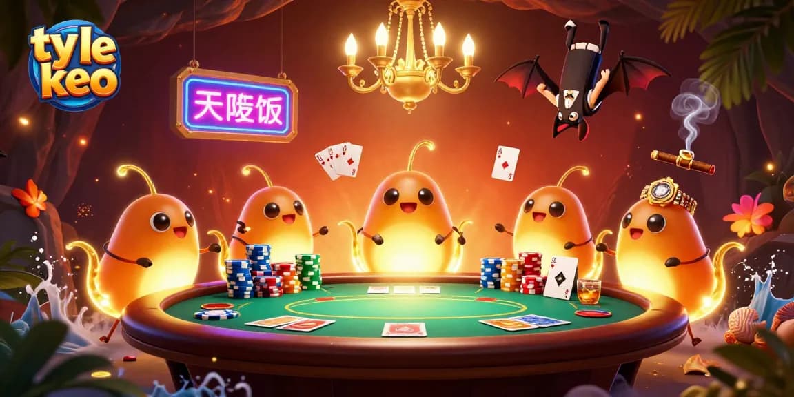 Engage with ty le keo in a vibrant 3D casino scene with dynamic poker action and glowing characters.