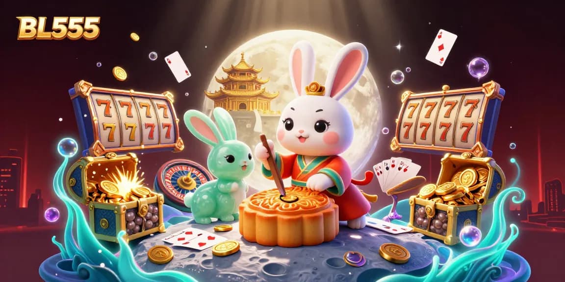 Experience the excitement of BL555 with vibrant casino elements and characters in a captivating scene.