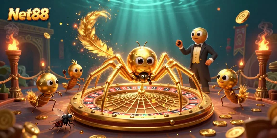 Experience the excitement of Net88's casino with a vibrant 3D illustration of betting action.