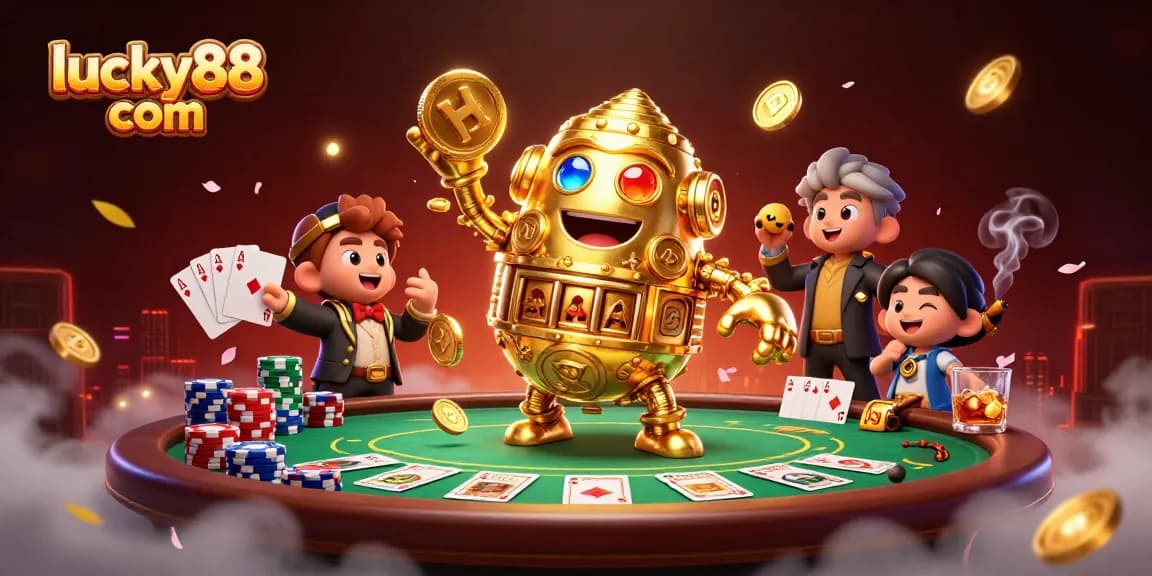 Experience dynamic poker action with a golden golem in the vibrant lucky88 com casino scene.