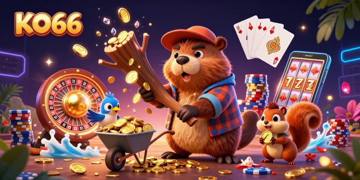 Experience gaming excitement at KO66 with vibrant golden coins and engaging characters
