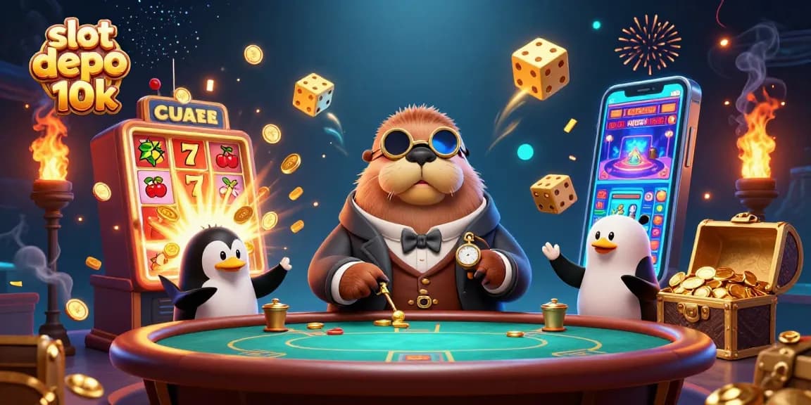 Experience the thrill of slot depo 10k gaming with vibrant casino elements and lively characters.