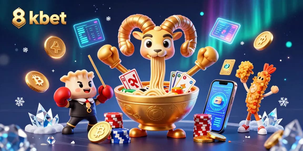 Experience the dynamic gaming action with 8xbet's vibrant casino universe featuring animated characters and crypto elements.