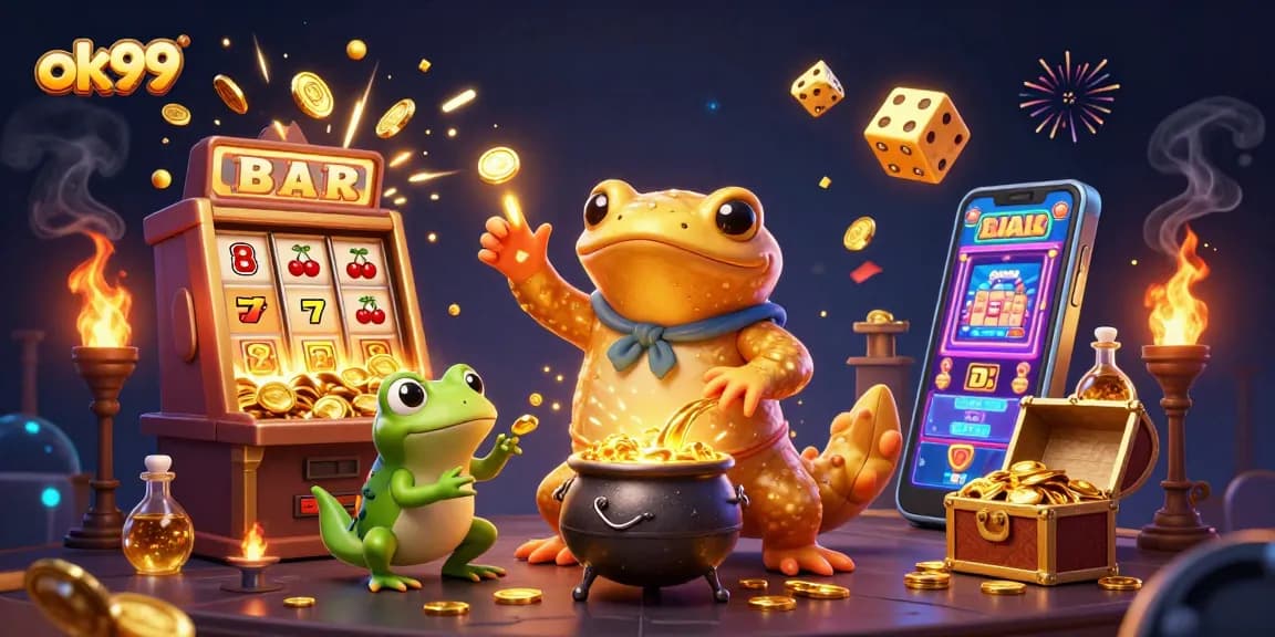 Experience the thrill of ok99 with a lively scene of a golden salamander alchemist creating coins.
