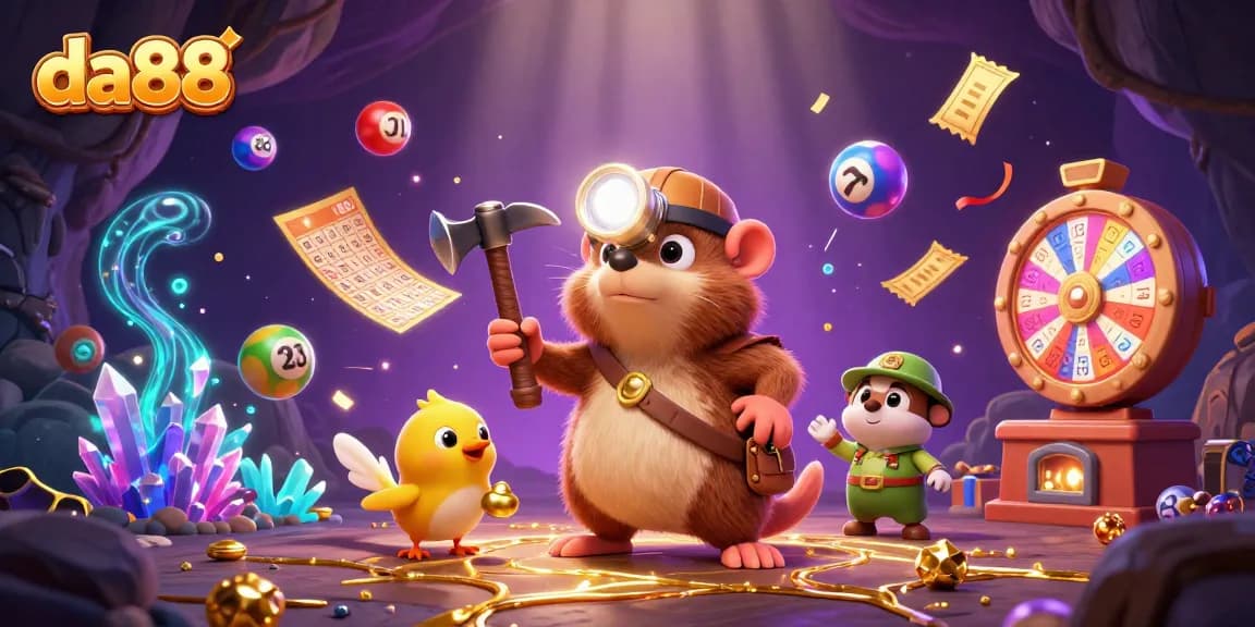 Engage with da88's vibrant casino experience as a treasure hunter discovers riches.