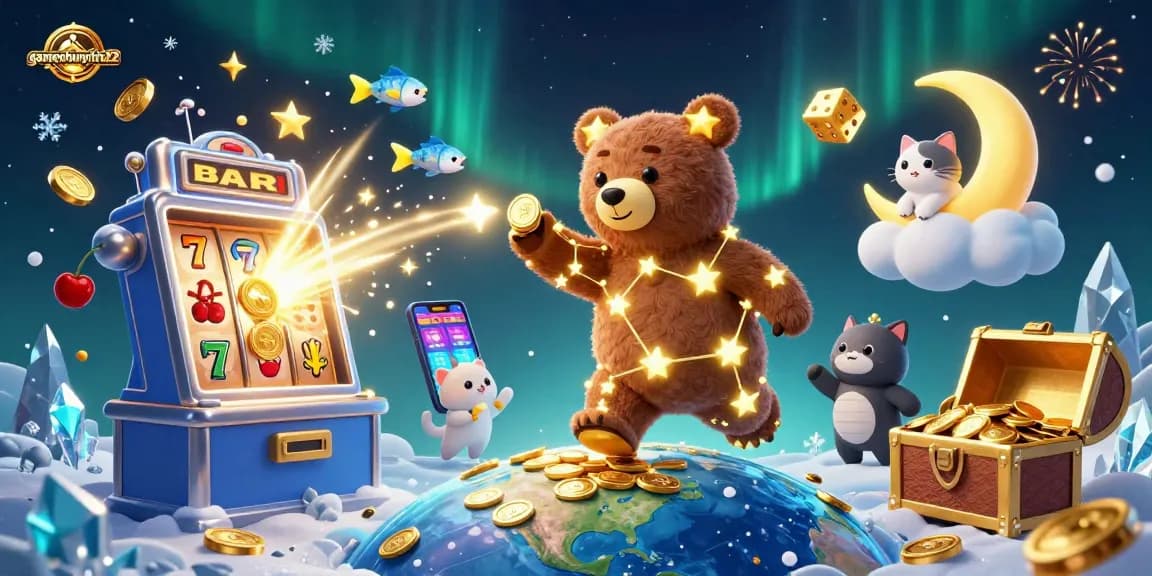 Experience thrilling gameplay with gamenohuuytin22, featuring a cosmic bear amidst exploding jackpots.