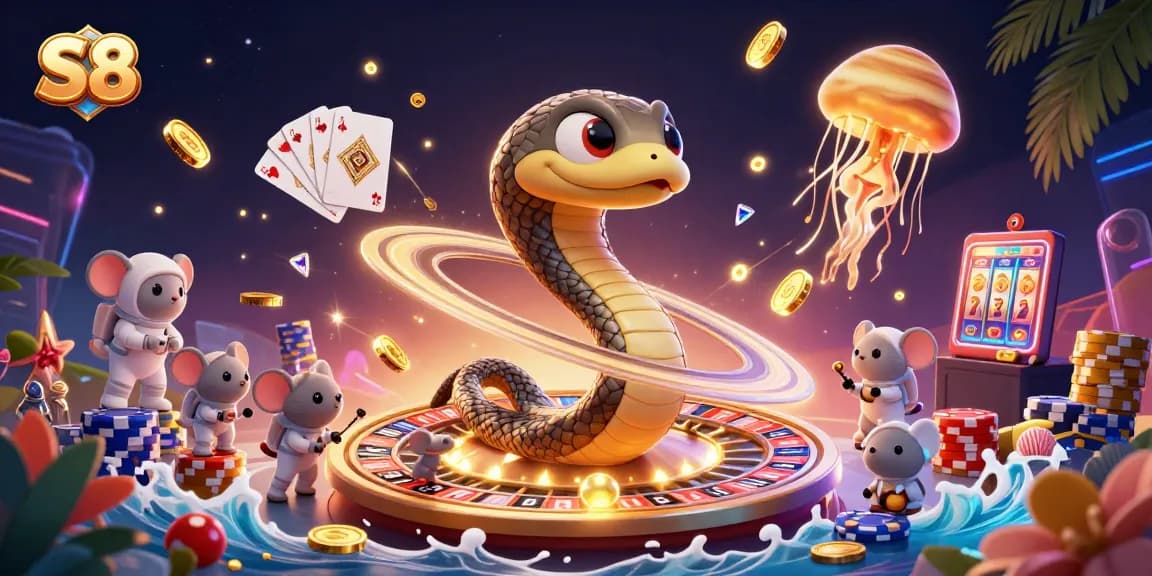 Engage in thrilling S8 casino gaming with vibrant characters placing bets and exciting elements