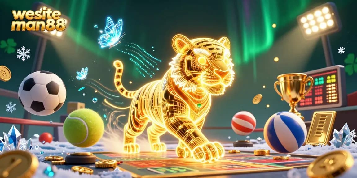 Experience the thrill of gaming with wesite man88's vibrant casino scene showcasing sports elements and neon characters.