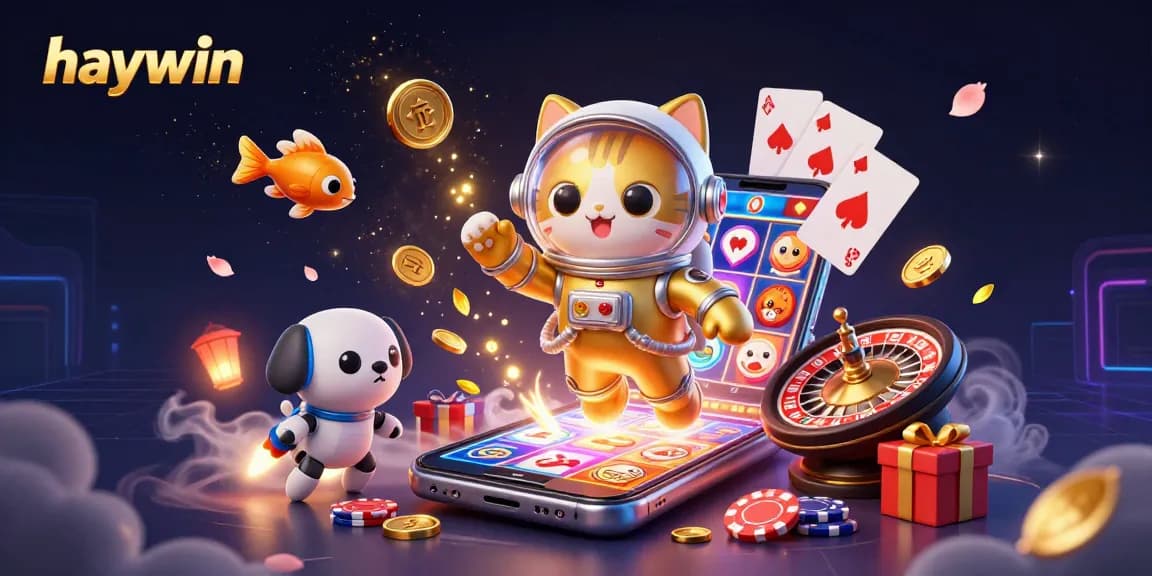Join the excitement at Haywin, where a space astronaut cat and robot dog explore thrilling casino games together.