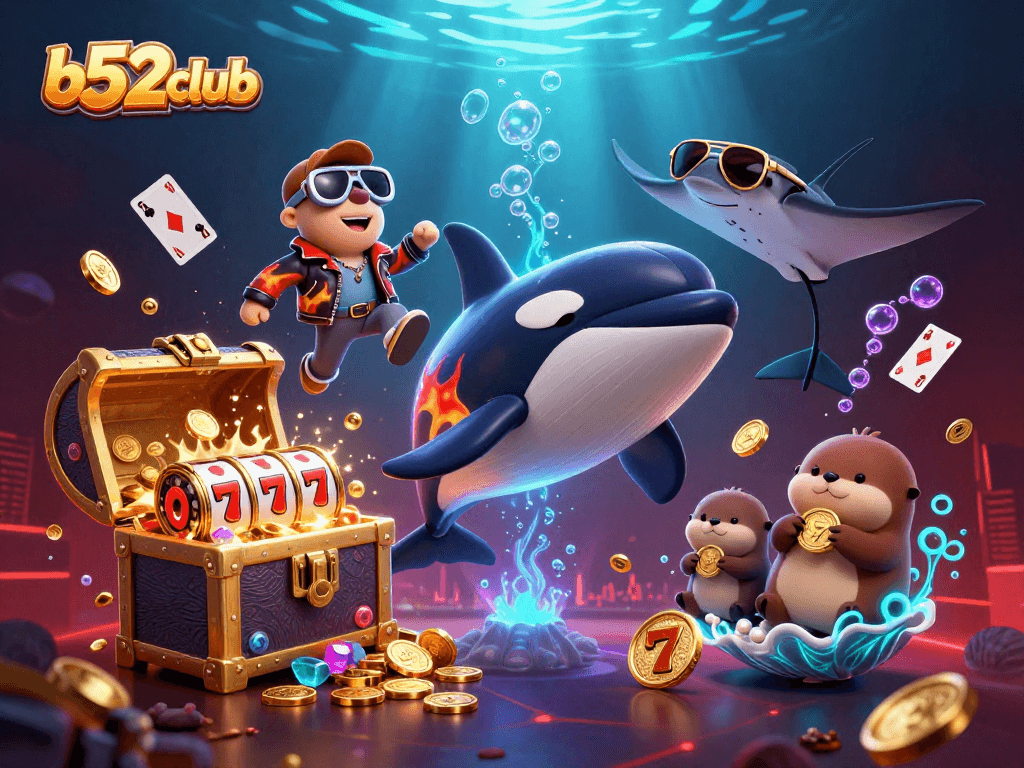 Engage with b52club's exciting reels and jackpots featuring playful aquatic characters!