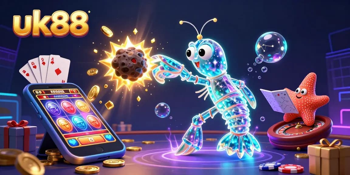 Experience winning moments with uk88 in this vibrant casino illustration bursting with action.