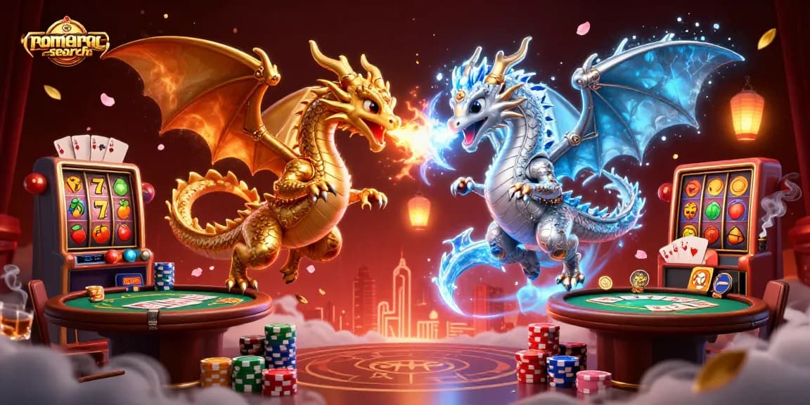 Experience the thrill of romance-search at a vibrant casino, featuring golden and silver dragons in action.