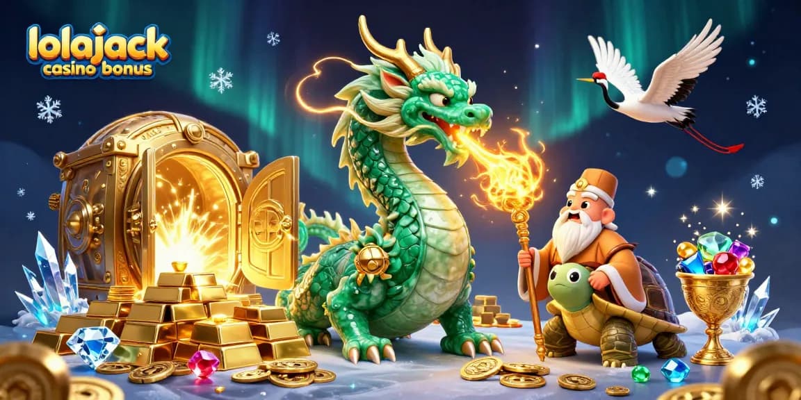Experience the thrill of the lolajack casino bonus with stunning illustrations of dynamic characters and casino treasures.