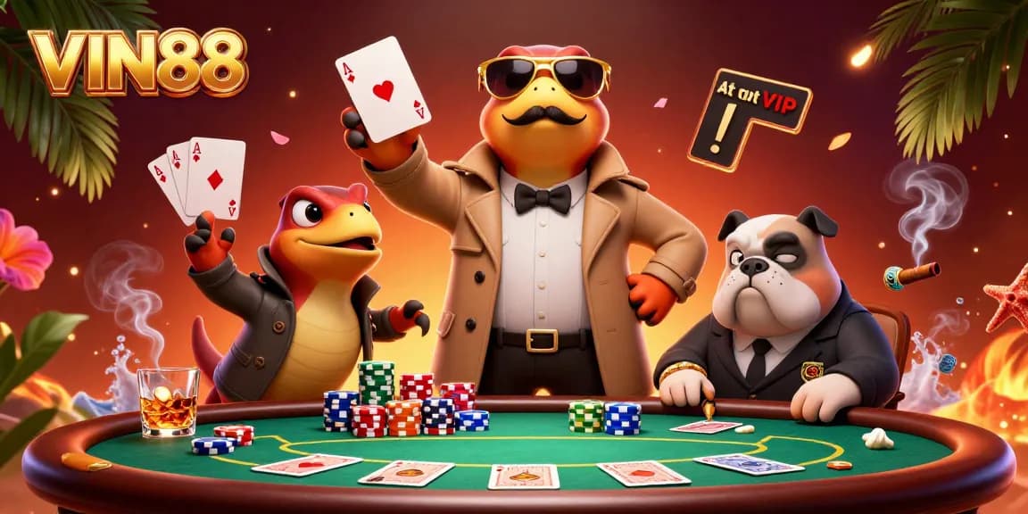 Join the excitement at VIN88 with raptors in a trench coat hustling their way into a VIP casino scene.