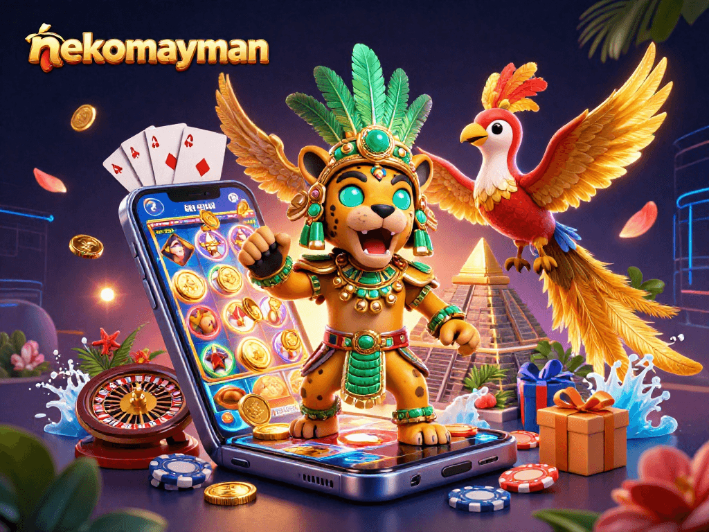 Experience Neko May Mắn excitement with stunning 3D illustration capturing thrilling slot game action.
