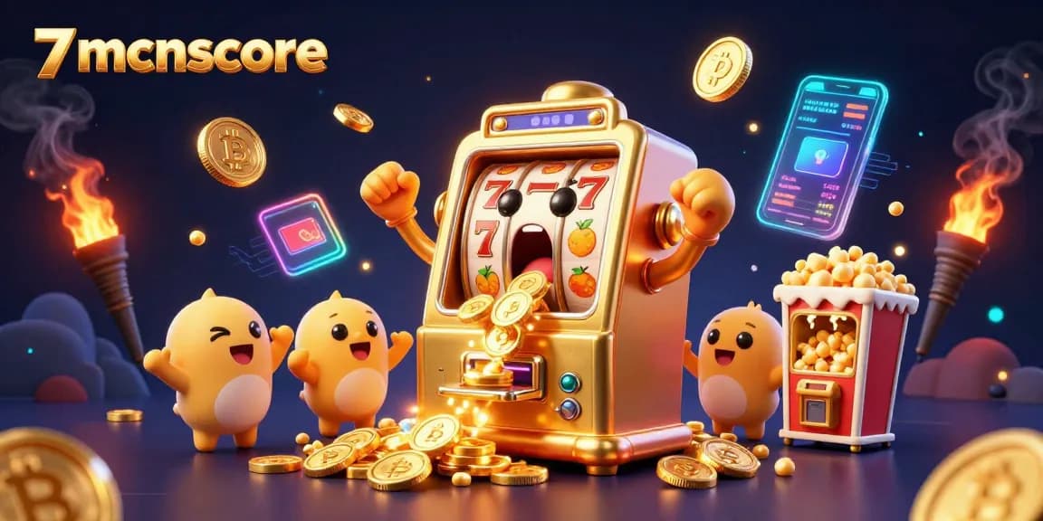 Experience the excitement at 7mcnscore with golden slot machines and cryptocurrency elements.