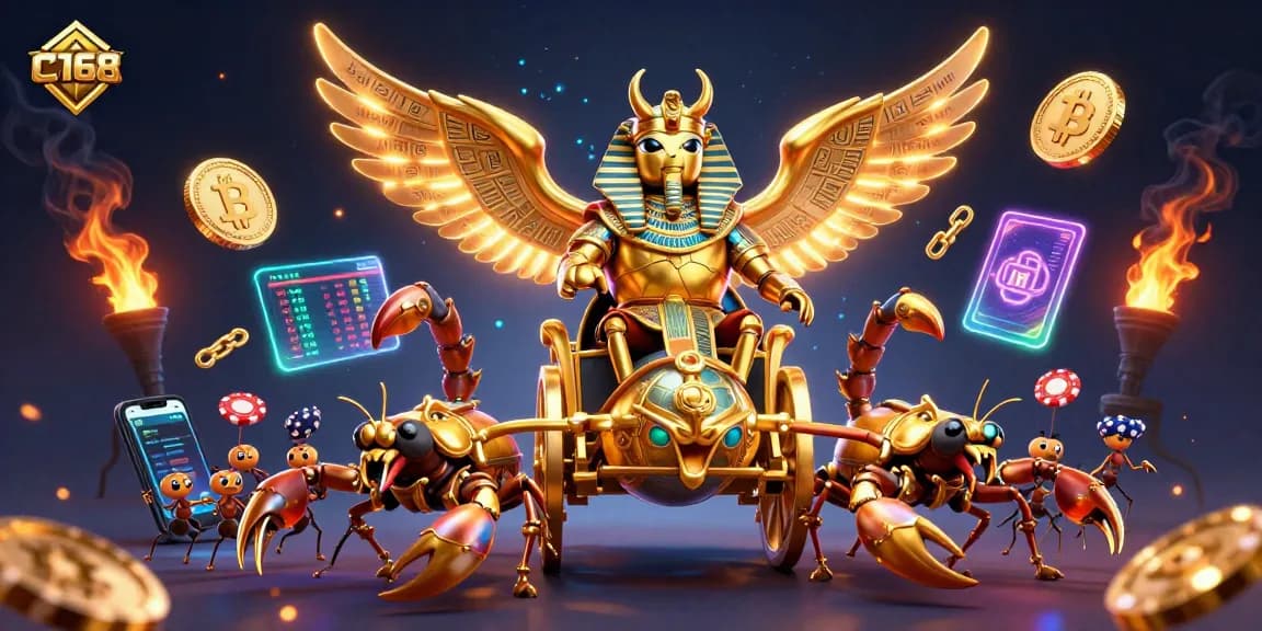 Experience thrilling wins at C168 Casino with vibrant gaming elements in a dynamic 3D scene.