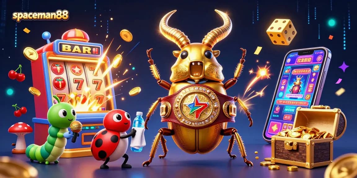 spaceman88 showcases a thrilling jackpot scene with a giant beetle and casino elements.