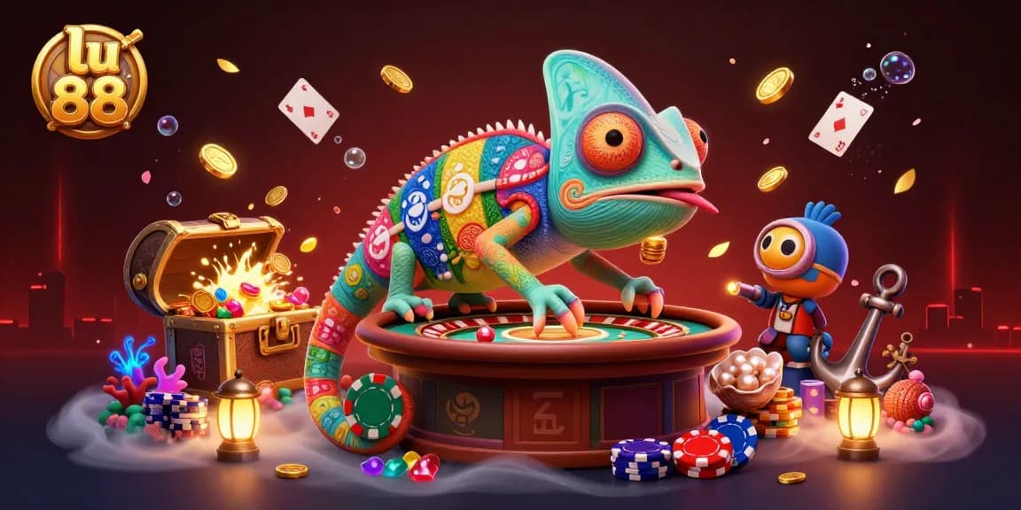 Experience thrilling gameplay at lu 88 with a vibrant 3D illustration showcasing casino excitement.