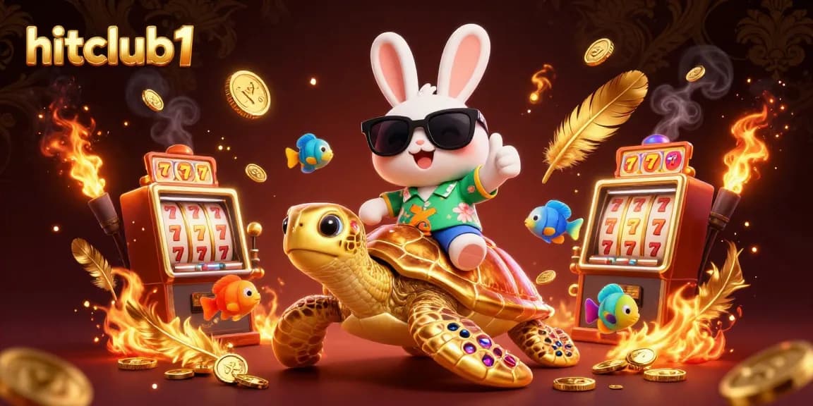 Hitclub1 delivers thrilling gambling experiences with a cartoon rabbit and sea turtle in an exciting casino scene.