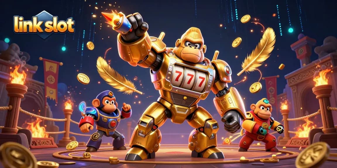 Rasakan keseruan slot link dengan gorila emas mekanik yang mengagumkan dan berbagai elemen kasino!