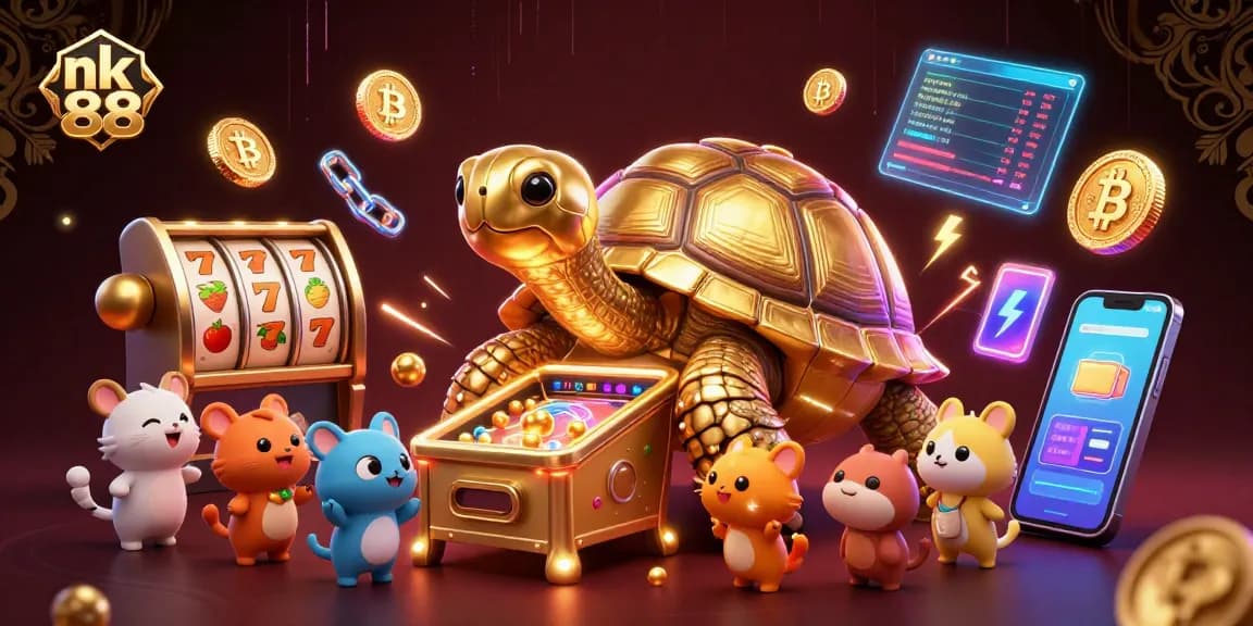 Engage with nk 88 in a vibrant casino scene featuring a golden tortoise pinball machine.