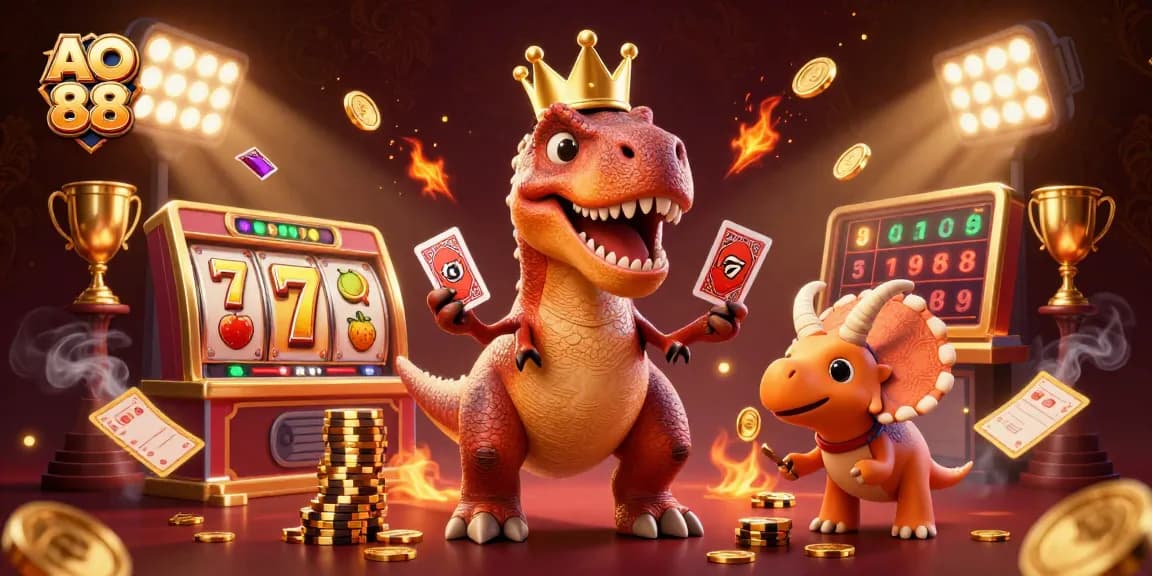 Experience winning slots with AO 88 through exciting T-Rex and friends playing cards.