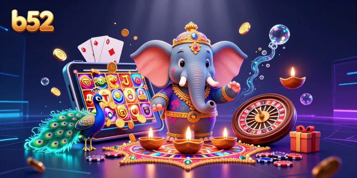 Engage in exciting b52 casino gameplay with vibrant illustrations of colorful slot games, rich decorations, and dynamic characters.