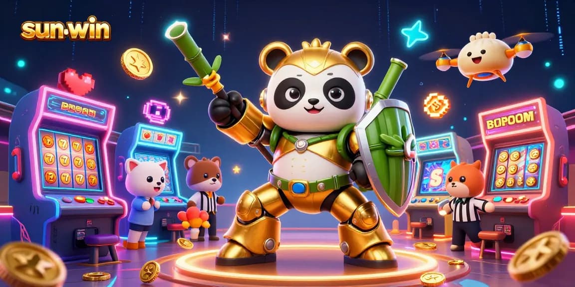 Join the excitement of the sun-win casino adventure with a dynamic 3D scene featuring vibrant characters and casino elements.