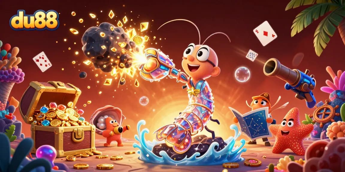 Experience thrill at du88 with our magical 3D casino scene bursting with gems and treasures.