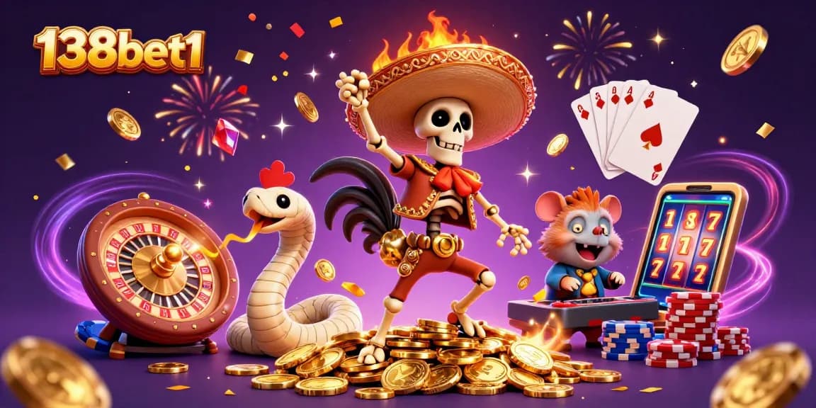 Join the celebration at 138bet1 with a vibrant scene of a mariachi rooster and friends in a lively casino setting.