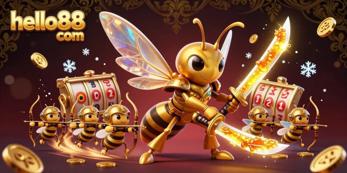 Experience the thrill of hello88 com as a golden hornet in samurai armor battles amidst dynamic gambling elements.