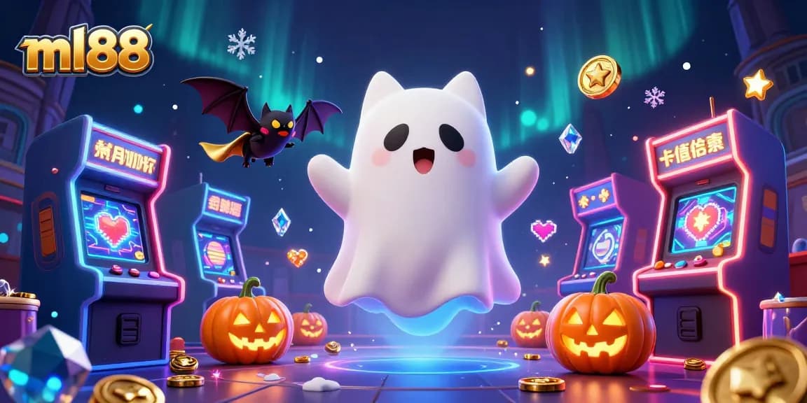 Engage in the vibrant casino experience with ML88's ghostly cat and bat, immersed in dynamic gameplay.